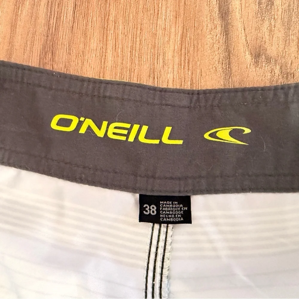 O'Neill Men's Blue and Green Striped Board Shorts Size 38